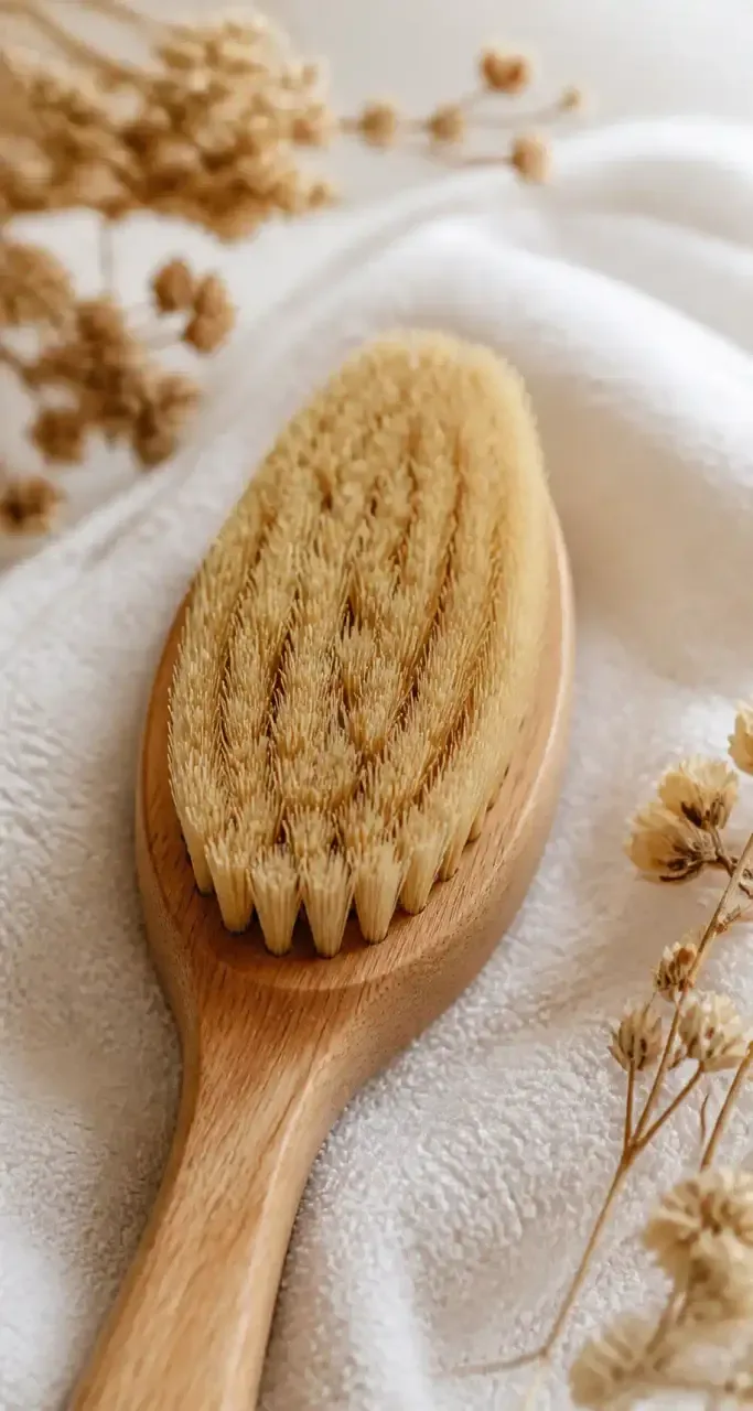 Brosse de toilettage en bois naturel en gros plan