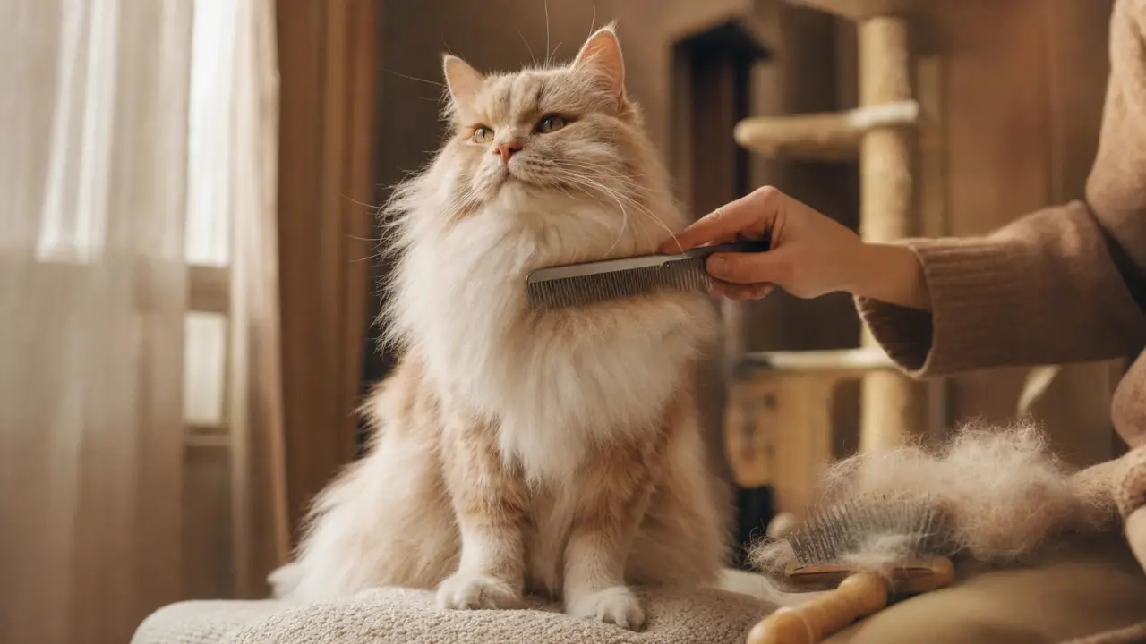 Chat a poile long, brossage et sous-poil contre nœuds