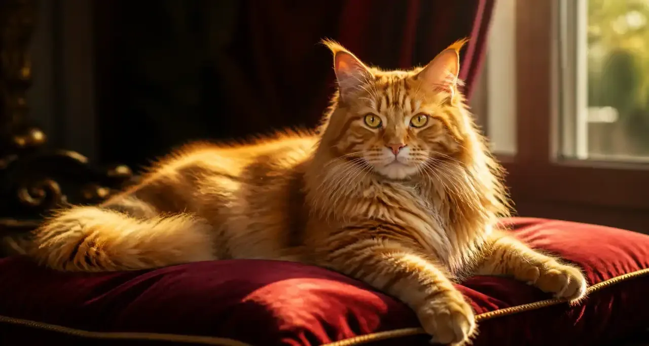 Chat maine coon roux au pelage lustré