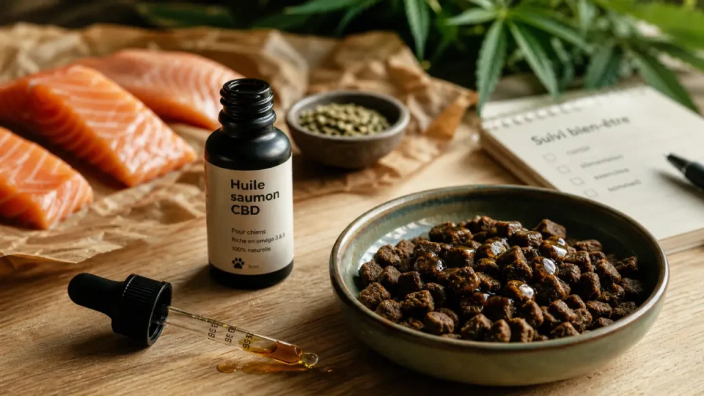 Huile de saumon cbd chien pour peau, articulations et stress