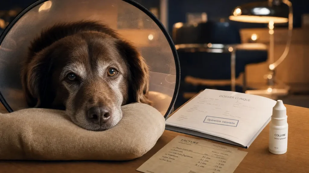Opération de cataracte chez le chien : 800 à 1500 €, implant et remboursement à vérifier