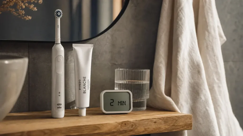 Temps brossage de dents : minuteur 2 minutes et brosse à dents électrique