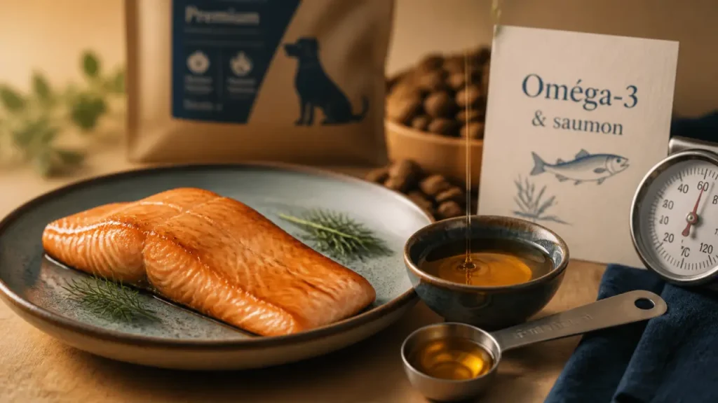 Chien saumon : filet de saumon et huile d’oméga-3 pour chien