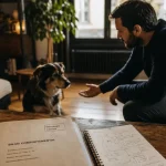 Comportementaliste chien Rennes réalisant un bilan à domicile avec un chien calme