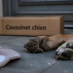 Coussinet chien abîmé : pattes avec baume, sel et compresse sur dalles froides