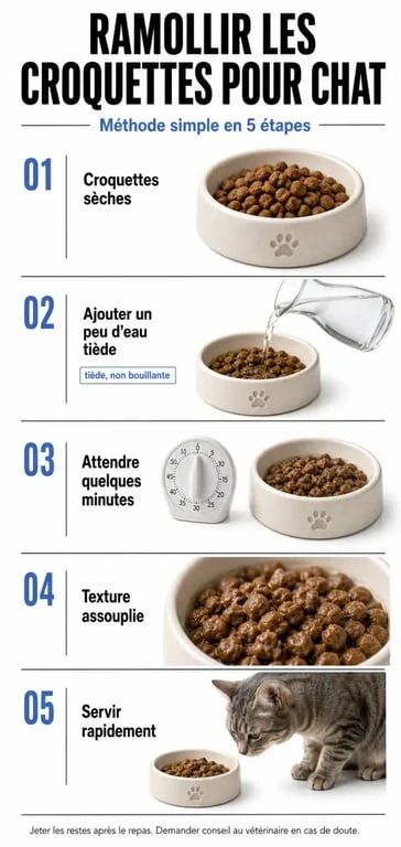 Croquettes molles chat : méthode pour ramollir les croquettes avec de l’eau tiède