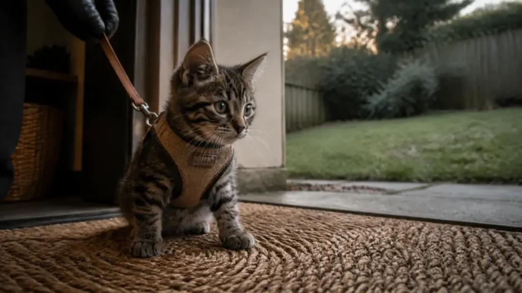 Laisse pour chaton avec harnais de poitrine pour premières sorties sans stress