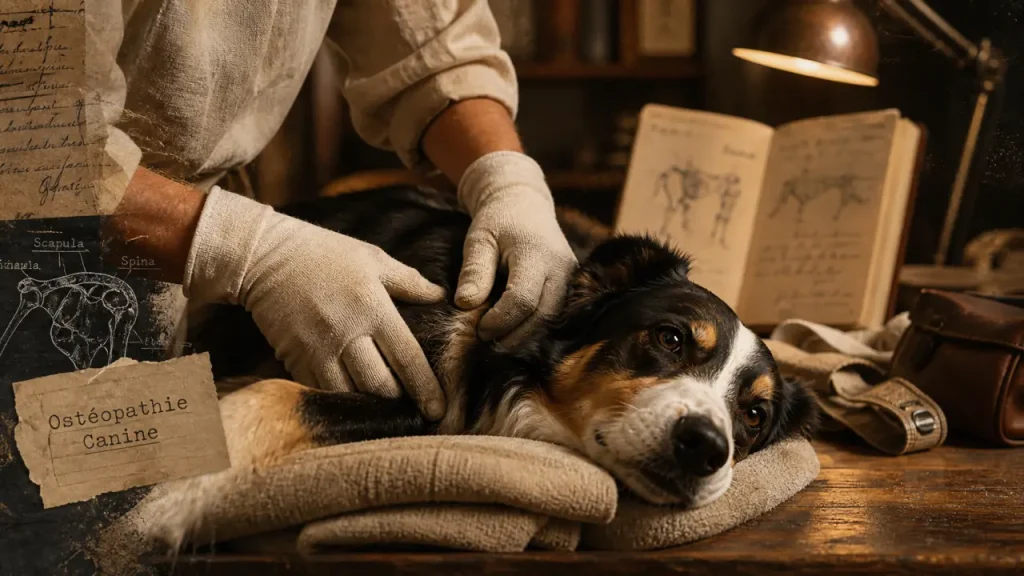 Ostéopathe chien Rennes, palpation douce à domicile près des épaules