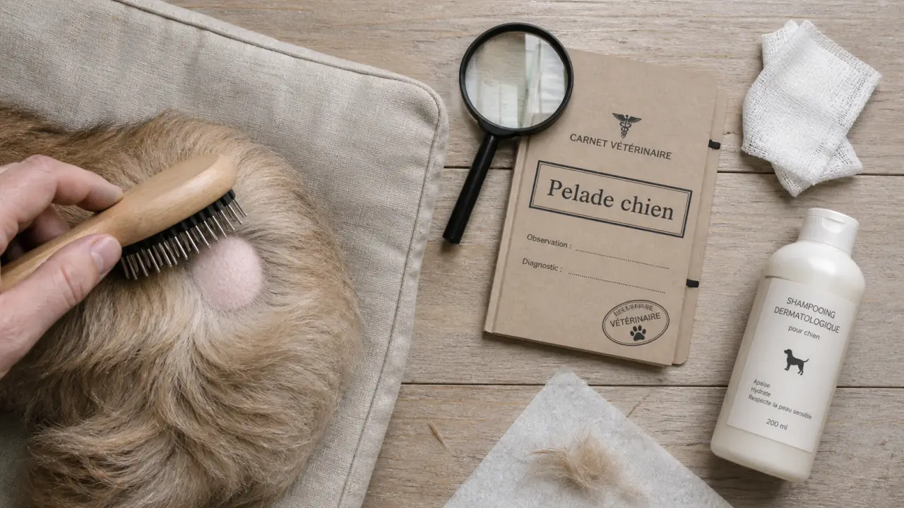 Pelade chien : mue normale vs causes pathologiques (chien, brosse, poils)