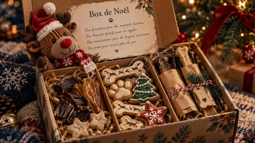 Box noel chien : friandises et jouet de Noël