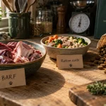 Chien alimentation naturelle : bols BARF, ration cuite et croquettes