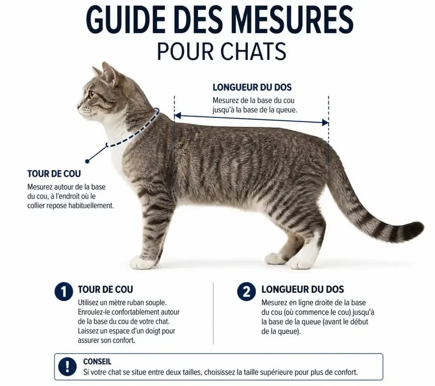 Schéma explicatif pour mesurer son chat avant l'achat de vêtements pour chats