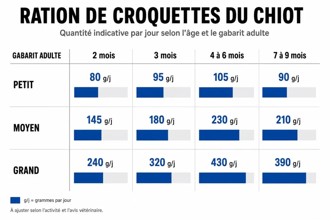 Quantite croquette pour chiot selon l’âge et le gabarit adulte