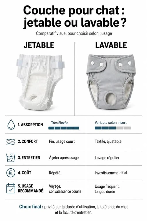 Comparatif couche pour chat jetable et lavable avec critères de choix