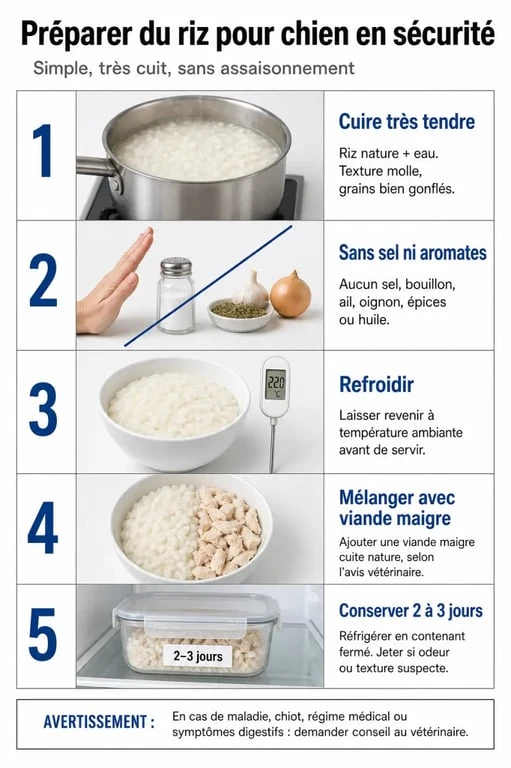 Riz pour chien : étapes de préparation sûre et conservation