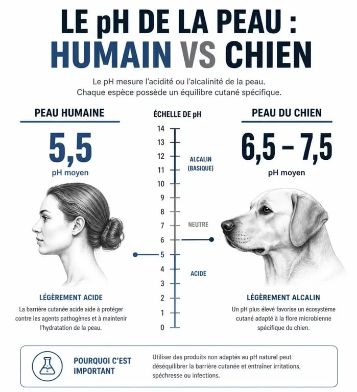 Comparaison du pH cutané entre humain et chien pour le choix du meilleur shampoing pour chien