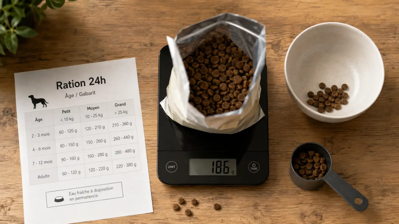 Quantite croquette pour chiot : ration 24h selon âge et gabarit