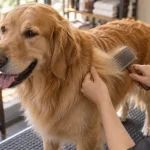 Toilettage golden retriever : brosse à carder, pelage non tondu