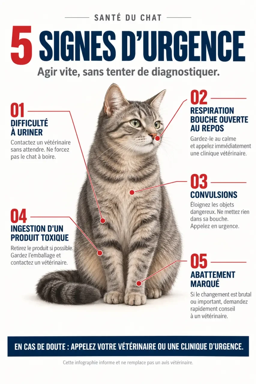 Infographie sur les signes d'urgence et la santé du chat